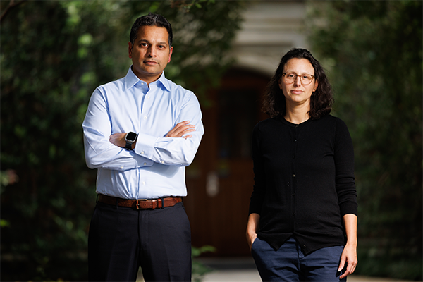 Nrupen Bhavsar, PhD, (left) worked with colleagues including Jessica Sperling, PhD, to create the SEED Health Atlas to track social determinants of health in Durham and beyond. (Photo by Eamon Queeney)