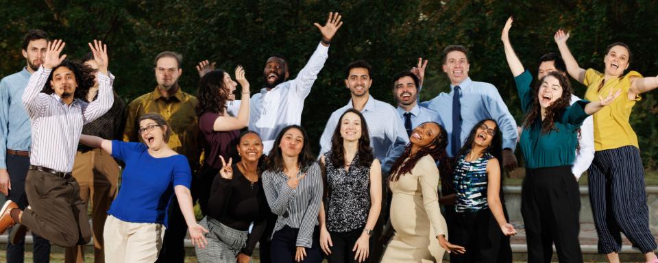 Residents jumping and making silly poses