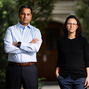 Nrupen Bhavsar, PhD, (left) worked with colleagues including Jessica Sperling, PhD, to create the SEED Health Atlas to track social determinants of health in Durham and beyond. (Photo by Eamon Queeney)